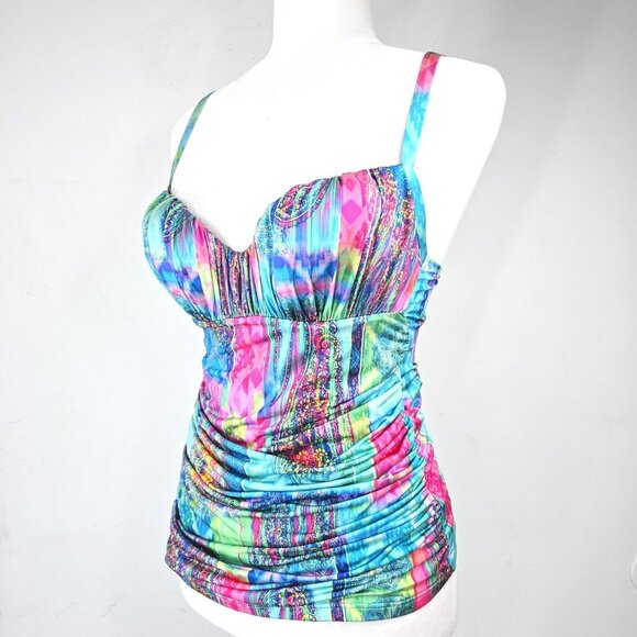 Profile by Gottex Jasmin Colorful Ruched Bandeau Tankini Top - Picture 7 of 11